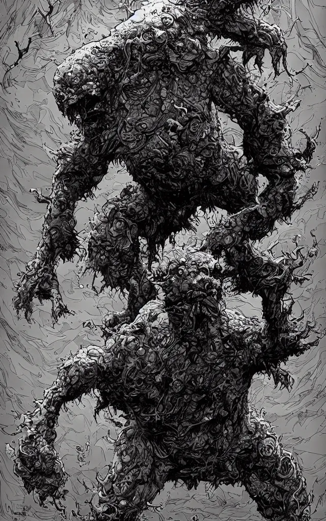 Image similar to the thing norris monster, in the style of james jean and laurie greasley, dynamic composition, dramatic lighting, hyper - realistic, ultra detailed, creepy