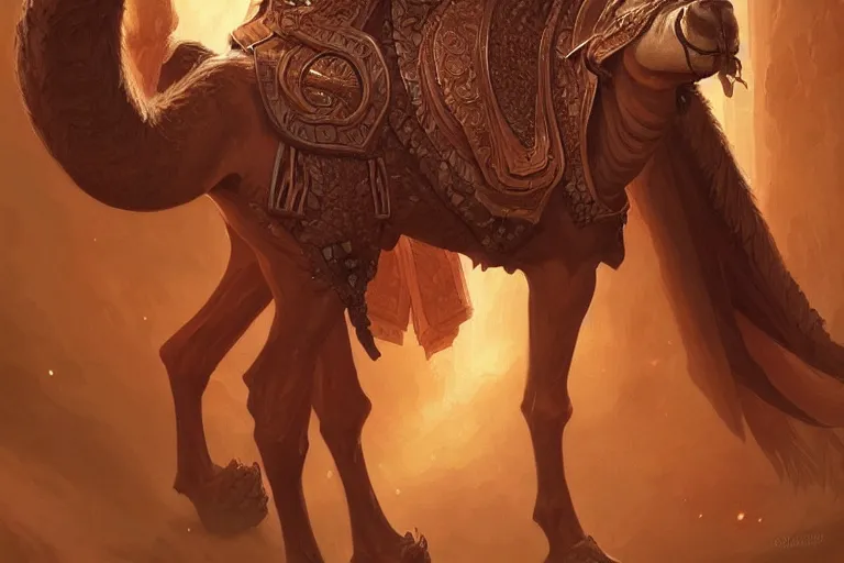 Prompt: hydra camel, 1 0 0 1 night, deep focus, d & d, fantasy, intricate, elegant, highly detailed, digital painting, artstation, concept art, matte, sharp focus, illustration, hearthstone, art by artgerm and greg rutkowski and alphonse mucha