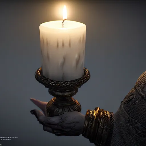 Prompt: A candle in the darkness, intricate details, eerie, highly detailed, photorealistic, octane render, 8k, unreal engine