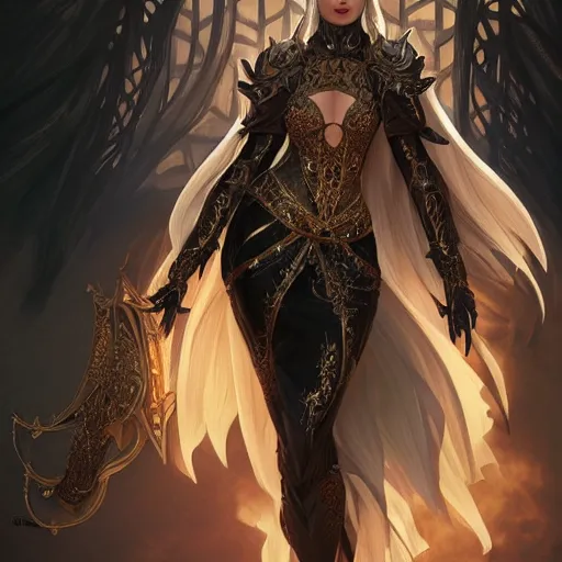 Image similar to freya allen wearing a black desert online sorceress outfit, intricate, elegant, highly detailed, digital painting, artstation, concept art, smooth, sharp focus, illustration, art by artgerm and greg rutkowski and alphonse mucha