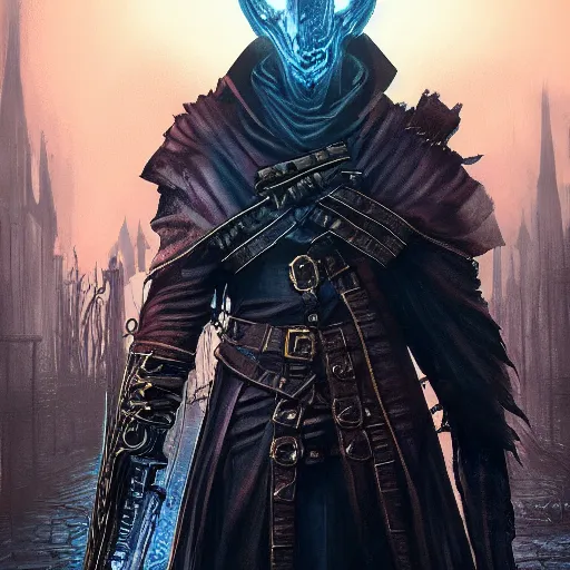 Image similar to bloodborne in the style of magic the gathering, cyberpunk