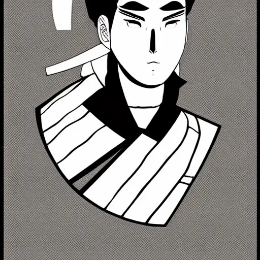 Image similar to a hyperrealistic portrait of a samurai, anime style, manga, vector art, black ink, white background, simple draw