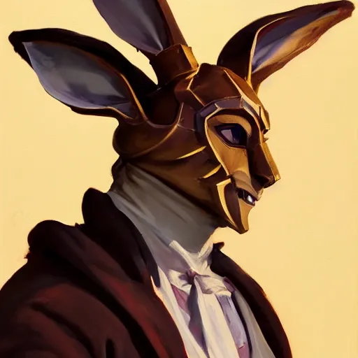 Image similar to greg manchess portrait painting of partially armored of the march hare from alice in wonderland as overwatch character, medium shot, asymmetrical, profile picture, organic painting, sunny day, matte painting, bold shapes, hard edges, street art, trending on artstation, by huang guangjian, gil elvgren, ruan jia, randy vargas, greg rutkowski