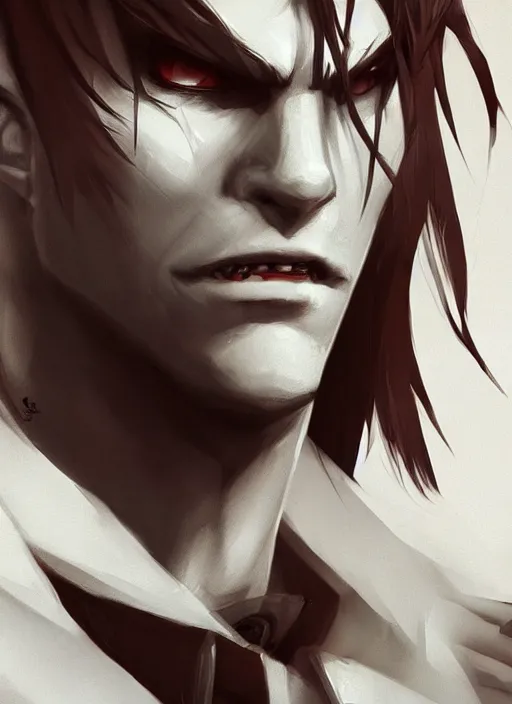 Image similar to detailed beautiful cool male character art depicting a vampire monster, concept art, depth of field, on amino, by sakimichan patreon, wlop, weibo, bcy. net, newgrounds high quality art on artstation.