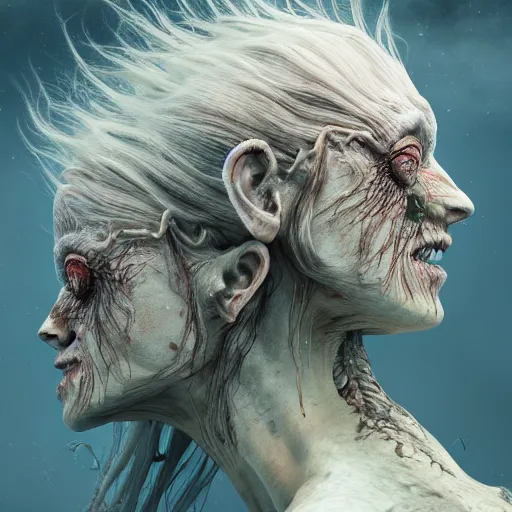 Image similar to an evil three headed sea hag, seaweed hair, extremely detailed oil portrait, horror, monster, d & d character art, digital art, oil painting, unreal 5 render, digital art, octane render, beautiful composition, trending on artstation, award winning photograph, masterpiece