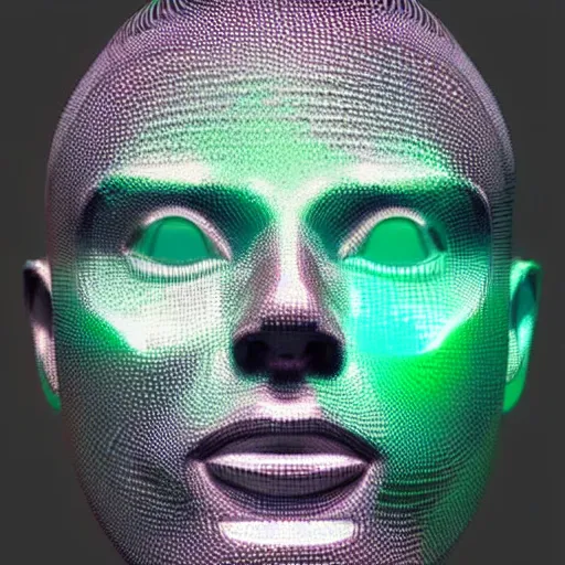 Image similar to a 3d human head made up of shiny holograms