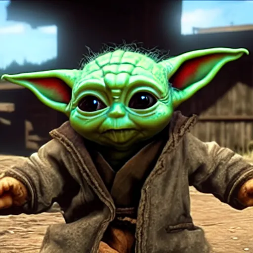 Prompt: baby yoda in red dead redemption 2