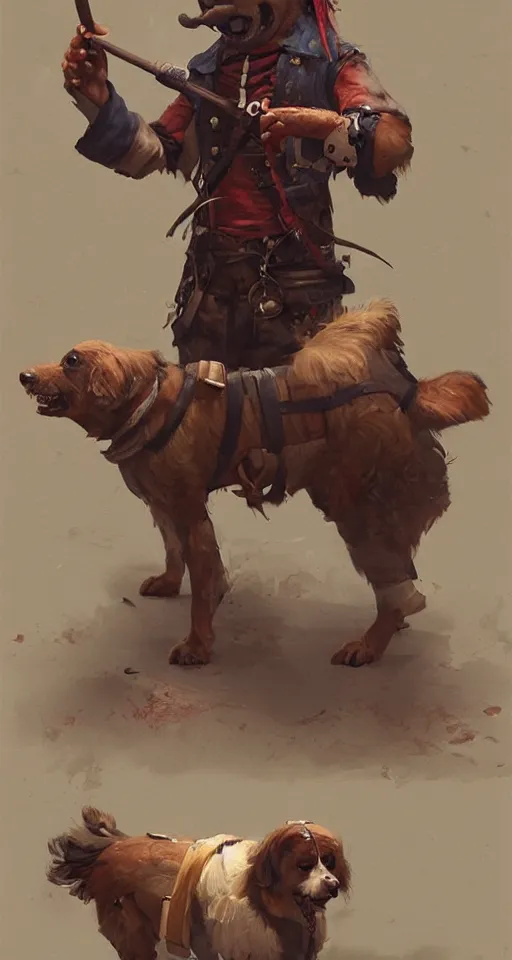 Prompt: a dog dressed as a pirate art by Greg Rutkowski, Simon Stalenhag, trending on Artstation, CGSociety