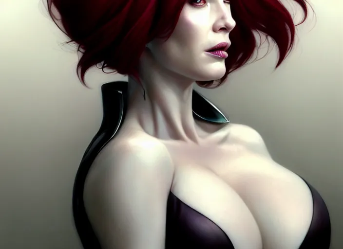 Image similar to portrait shot of christina hendricks in ghost in the shell wearing a cyberpunk costume, intricate, elegant, highly detailed, centered, digital painting, artstation, concept art, smooth, sharp focus, illustration, artgerm, tomasz alen kopera, peter mohrbacher, donato giancola, joseph christian leyendecker, wlop, boris vallejo