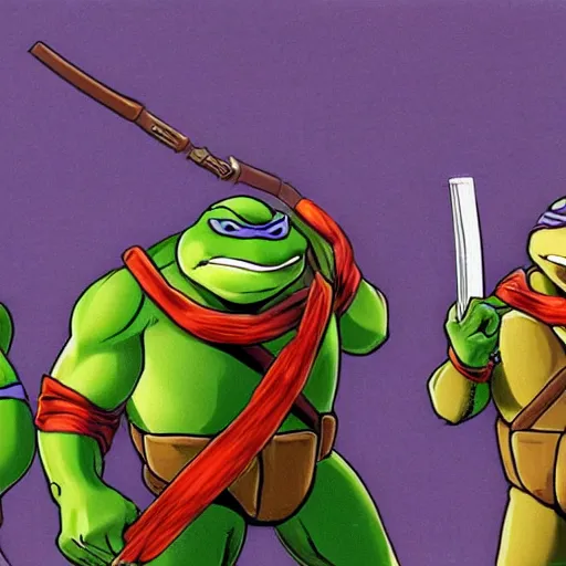 Image similar to teenage mutant ninja turtles in 1 9 9 0 s, photorealistic