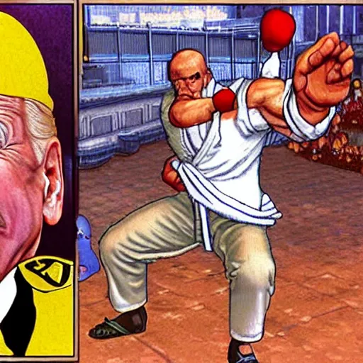 Prompt: Joe Biden as a character in Street Fighter 2