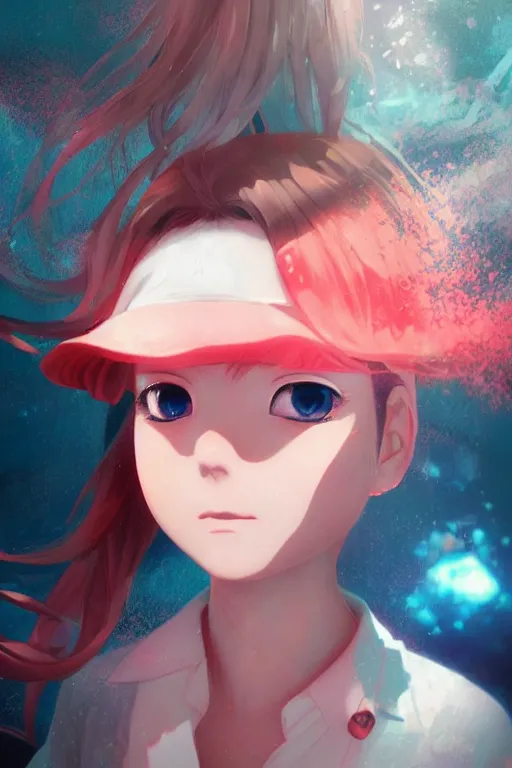 portrait of cute pokemon trainer girl with vibrant red, Stable Diffusion