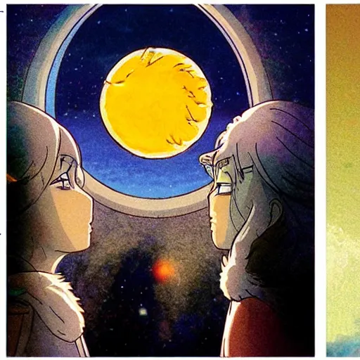 Image similar to the marriage of the moon and the sun, studios ghibli style