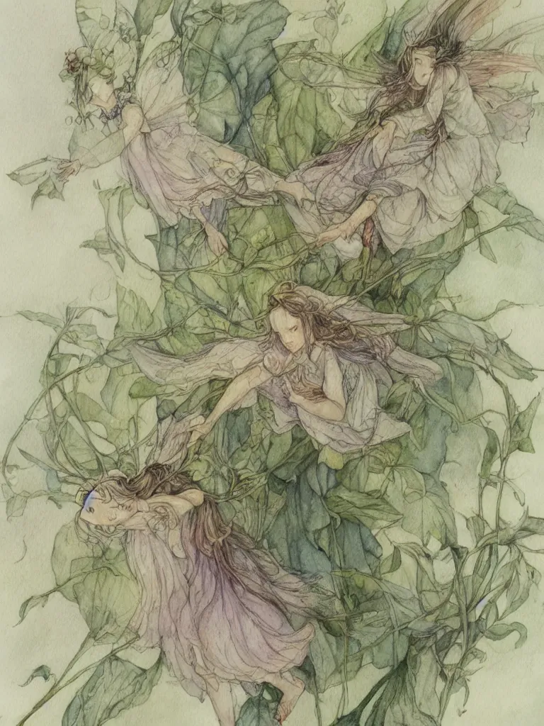 Image similar to annotated study of a flower fairy, illustration, watercolor, alan lee, detailed, pretty, ethereal,