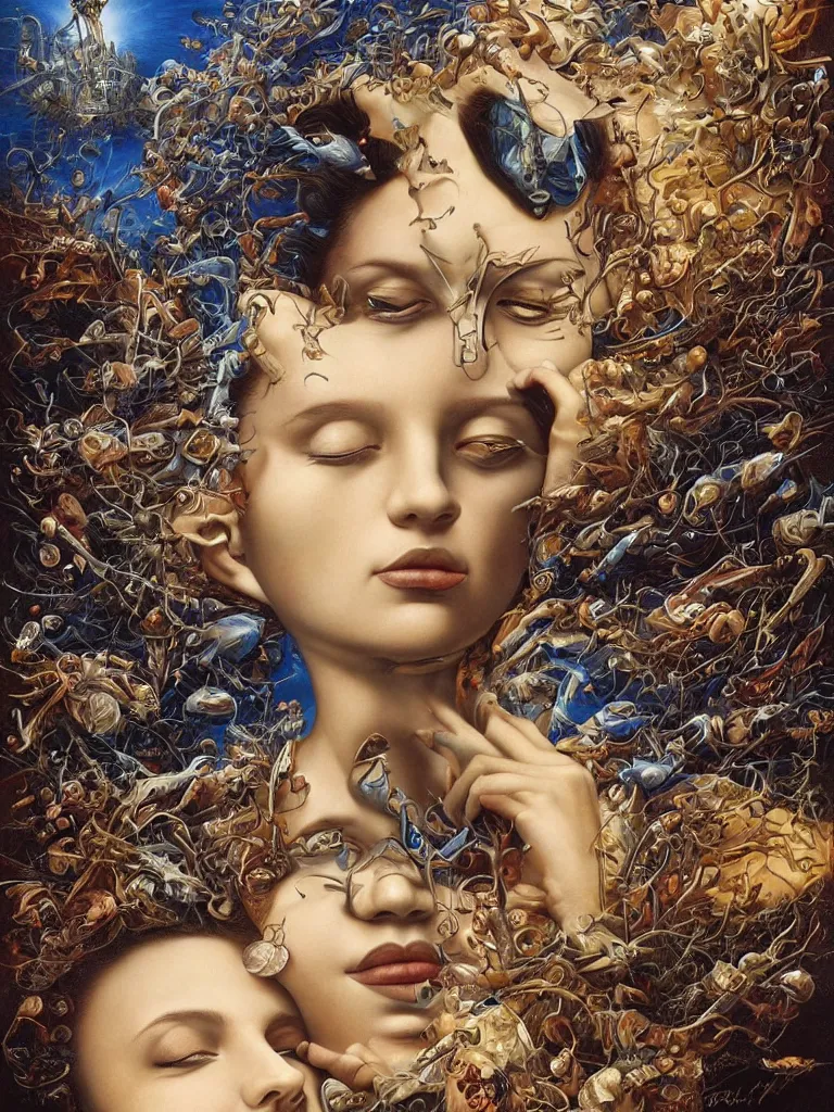 Image similar to breathtaking amazing stunning beautiful epic masterpiece by michael cheval and bill mayer and igor morski and kay sage