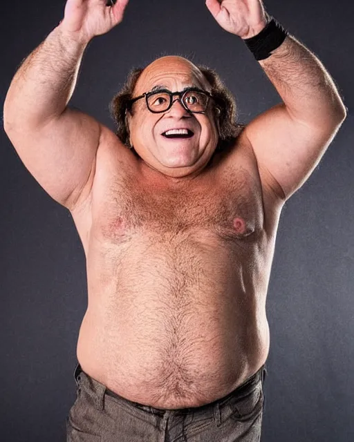 Image similar to portrait of danny devito as a wwe professional wrestler. photographic, photography