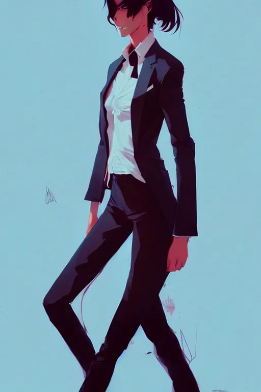 Image similar to a ultradetailed full body portrait of a girl in a suit, by conrad roset, greg rutkowski and makoto shinkai trending on artstation