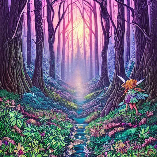 Image similar to Magical fairy forest by Dan Mumford