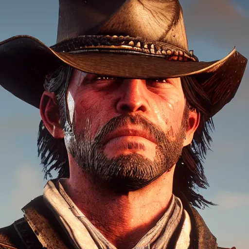 Image similar to a gunslinger with a long scar across the left side of his face, from red dead redemption 2, dramatic light, highly detailed