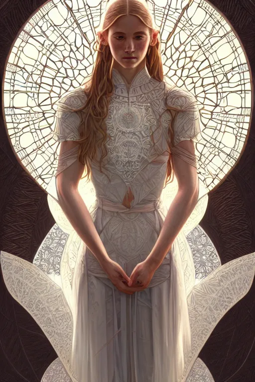 Image similar to symmetry!! full body portrait!!!! of a beautiful!!!! delicate elegant nordic shield maiden, pretty face!!!!, flower petals, intricate, elegant, highly detailed, digital painting, artstation, concept art, smooth, sharp focus, illustration, art by artgerm and greg rutkowski and alphonse mucha, 8 k