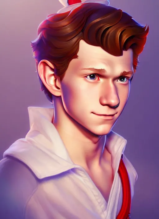 Image similar to cute sailor tom holland, natural lighting, path traced, highly detailed, high quality, digital painting, by don bluth and ross tran and studio ghibli and alphonse mucha, artgerm