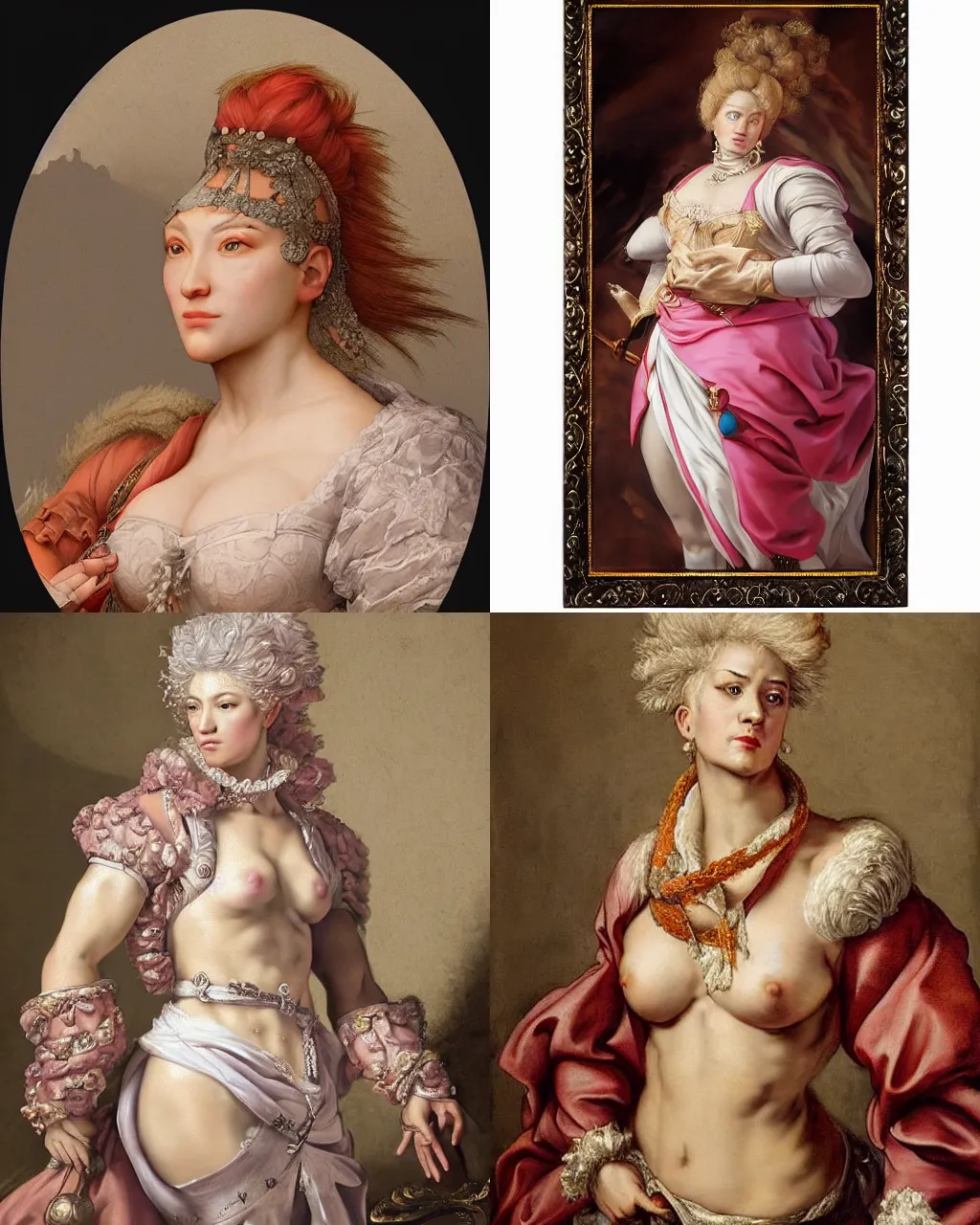 Prompt: Detailed Baroque painting of Zarya from overwatch as an elegant noblewoman, brocade dress, style of leonardo da vinci and peter paul rubens, intricate, soft lighting, big wide broad strong physique |