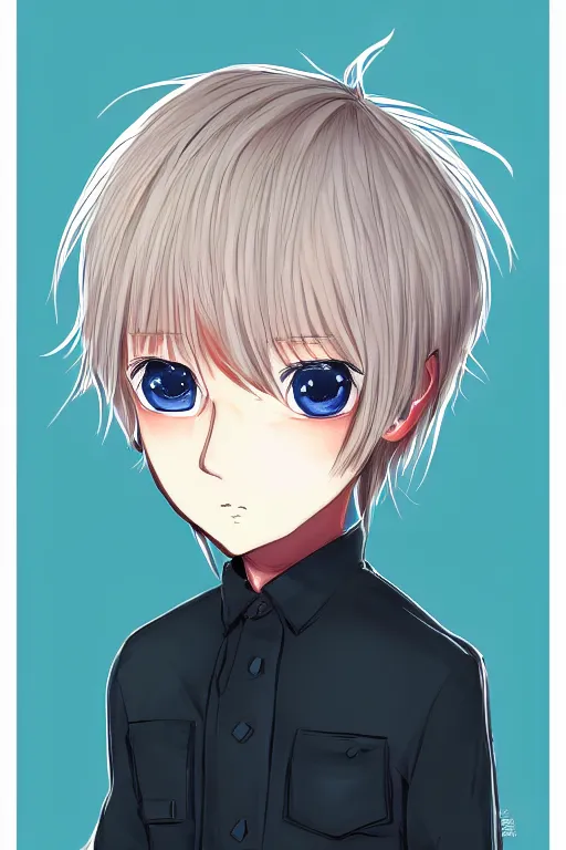 Prompt: blonde hair boy anime character, symmetrical, highly detailed, digital art, sharp focus, trending on art station, blue eyes, pastel colours, chibi