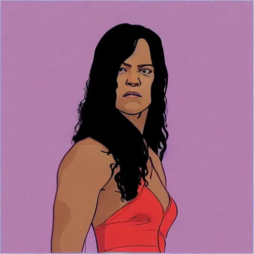 Prompt: “ michelle rodriguez retro minimalist portrait by jean giraud, moebius starwatcher comic, 8 k ”