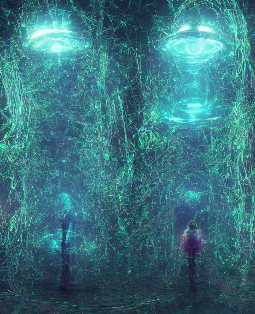 Image similar to trapped in my conscious, sky falling, look me inside of my eyes, transparent holographic being, holographic, bioluminiscent creatures, intricate artwork by beeple. octane render, trending on artstation, greg rutkowski very coherent symmetrical artwork. cinematic, hyper realism, high detail, octane render, 8 k