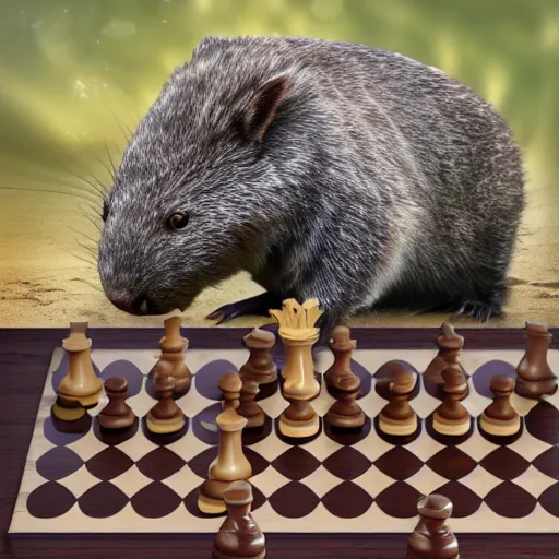 Image similar to wombat playing chess or a raft in stormy seas realistic waves