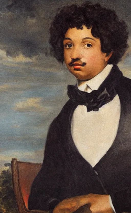 Image similar to Portrait of young Alexandre Dumas, oil on canvas, highly detailed, by Delacroix, 8k