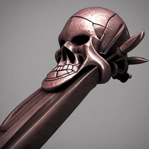 Prompt: a giant skull sword, ornament, on a gray background, a 3 d render by dom qwek, trending on polycount, futurism, hard surface modeling, rendered in maya, artstation hd