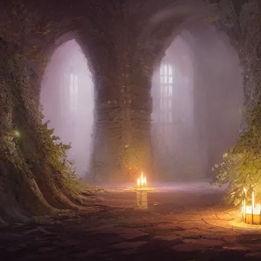 Prompt: Concept art, beautiful painting of a gingko tree, shining its light among candles, 8k, james gurney, greg rutkowski, john howe, artstation