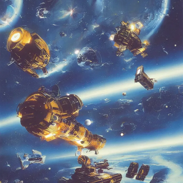 Image similar to sci-fi concept art in space by Chris Foss