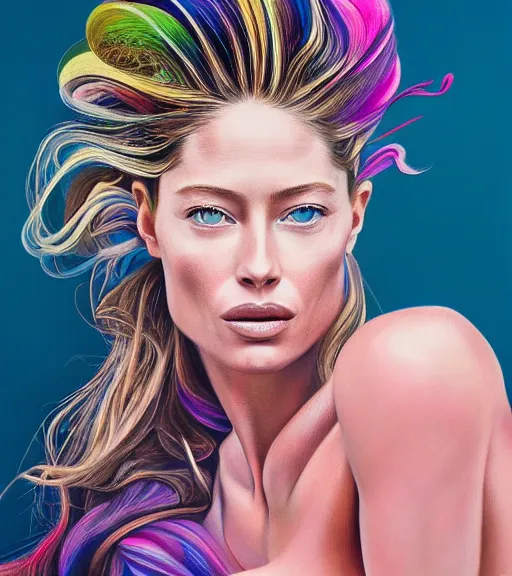 Image similar to beautiful painting of doutzen kroes, contemporary, colorful acrylic, airbrush painting, realistic portrait by kehinde wiley and archan nair, colored pencil sketch, hyperrealism, pastel chalk, oilpastels