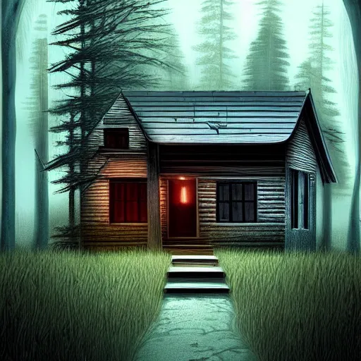 Image similar to a notepad as front door for a cottage in the woods, trending on artstation, detailed digital art, eerie thriller aesthetic!!!!,