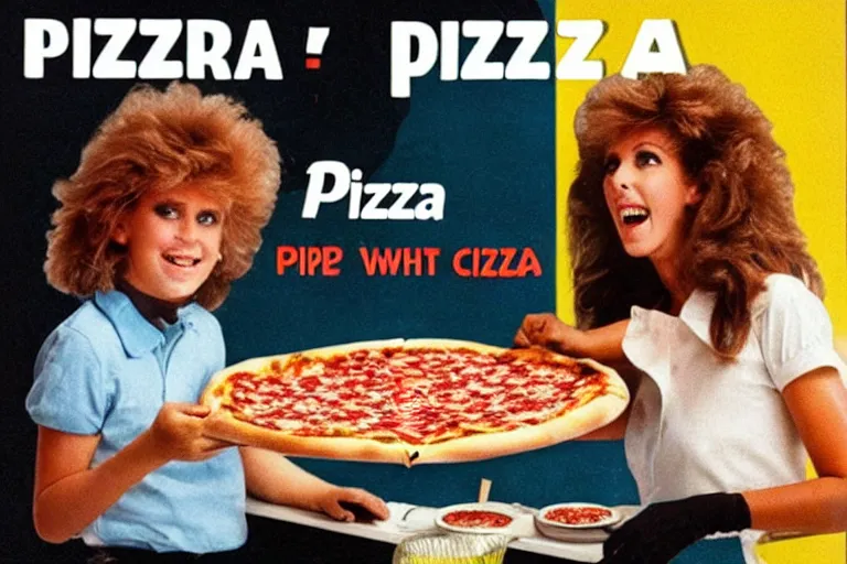 Image similar to pizza, 80s, advertisement