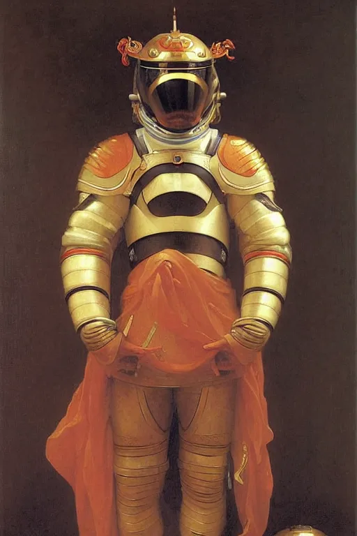 Image similar to portrait of a loong astronaut with chinese dragon armor and helmet, majestic, solemn, by bouguereau