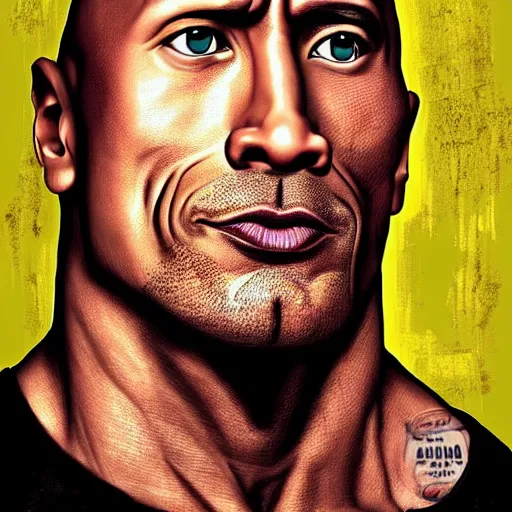 Image similar to dwayne the rock johnson eating a burherGTA V cover art by stephen bliss