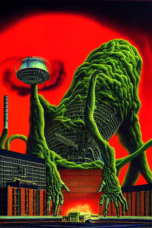 Image similar to a hyperrealistic detailed painting of a code red emergency at the nuclear power plant, radioactive meltdown radiation monster eating the laboratory by chris cunningham and richard corben, highly detailed, vivid color,