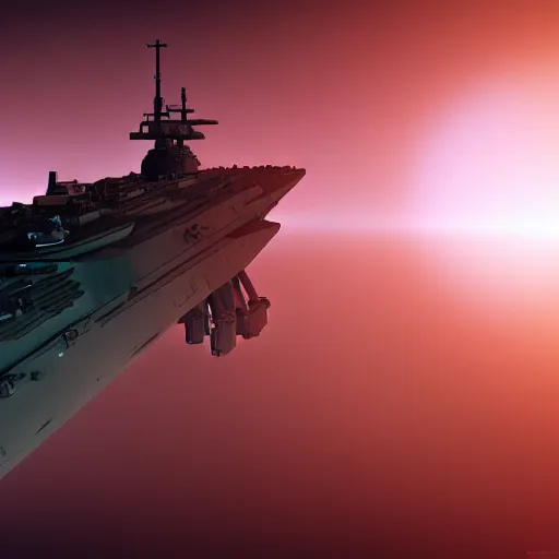 Image similar to An alien battleship approaches planet Earth, sci-fi, cinematic, realistic, 3d render