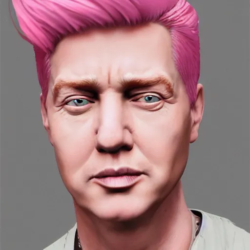 Image similar to portrait of donald trump with pink hair, boho chic. symmetry face, fine details. realistic shaded lighting, by sakimichan, kidmo, trending on pixiv, trending on artstation