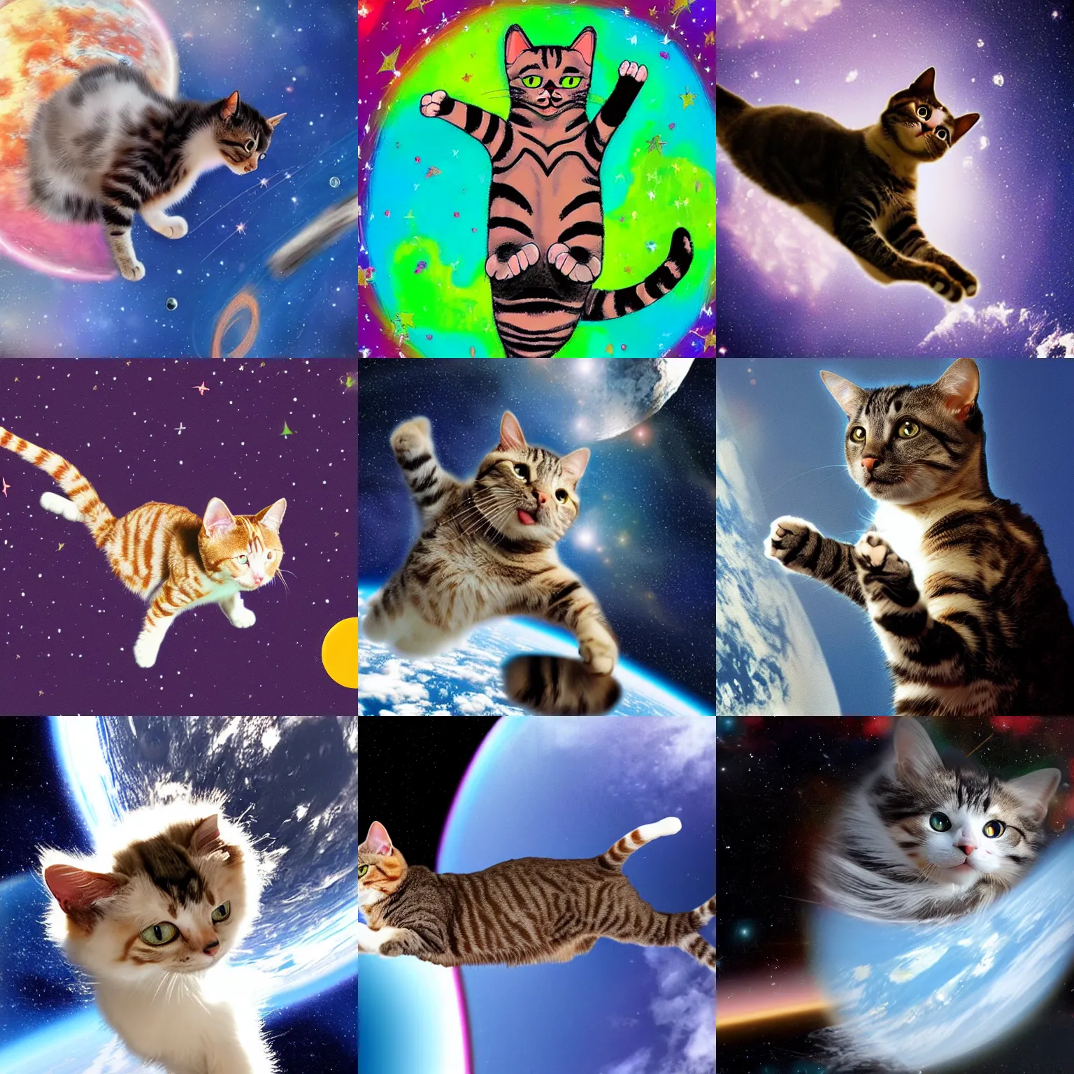 Prompt: a cat flying in space
