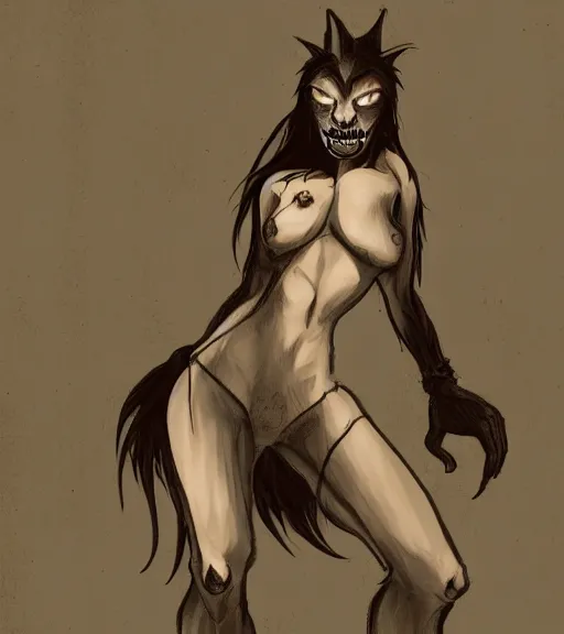 Image similar to werewolf girl in a dark bedroom, anthro, fierce, creepy