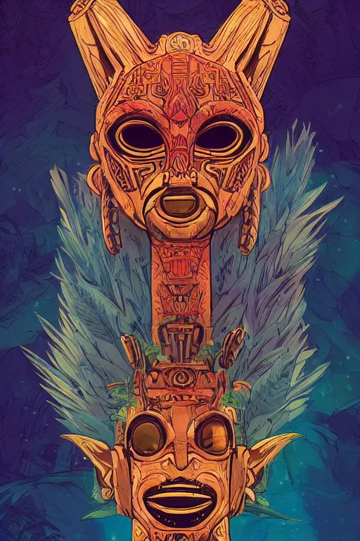 Prompt: totem animal tribal chaman vodoo mask feather gemstone plant video game illustration that looks like it is from borderlands and by feng zhu and loish and laurie greasley, victo ngai, andreas rocha, john harris radiating a glowing aura