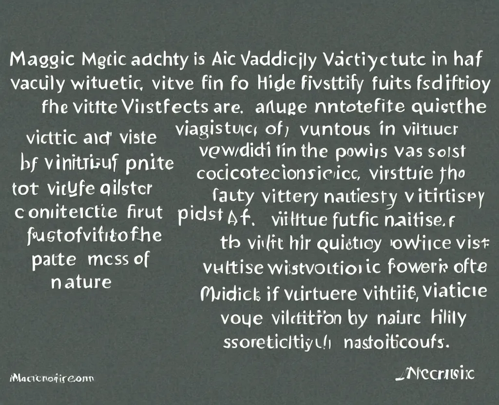 Prompt: magic is a faculty of wonderful virtue, full of most high mysteries, containing the most profound contemplation of most secret things, together with the nature, power, quality, substance, and virtues thereof.