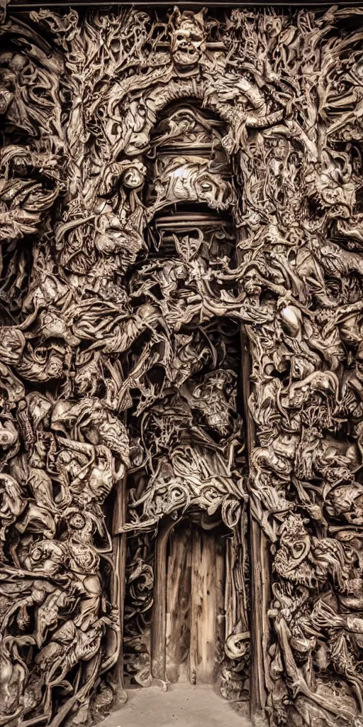 Image similar to the entrance to a private club in hell, intricate details