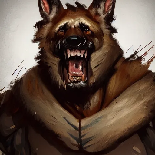 Image similar to a wounded humanoid german shepherd beast - man in military style, sitting on the bed, highly detailed portrait, digital painting, artstation, concept art, smooth, sharp foccus ilustration, artstation