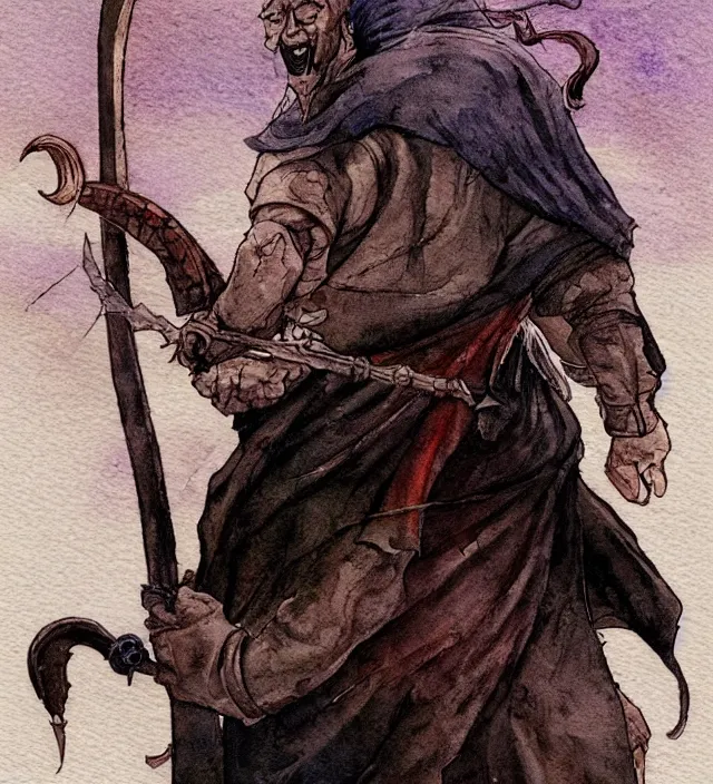 Prompt: a watercolor ink painting of a tiefling sorcerer holding an executioner's sword in the style of jean giraud in the style of moebius trending on artstation deviantart pinterest detailed realistic hd 8 k high resolution