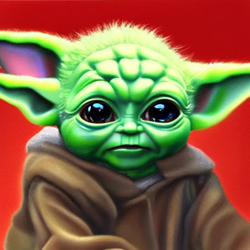 Image similar to portrait of baby yoda, highly detailed, centered, solid color background, digital painting